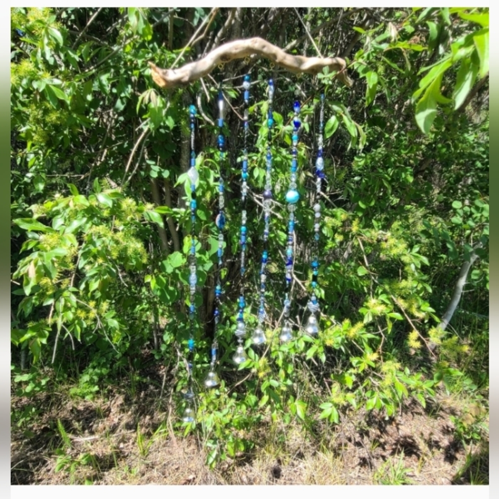 Silver and Blue Beaded Wind Chimes/Suncatcher - Picture 9 of 9